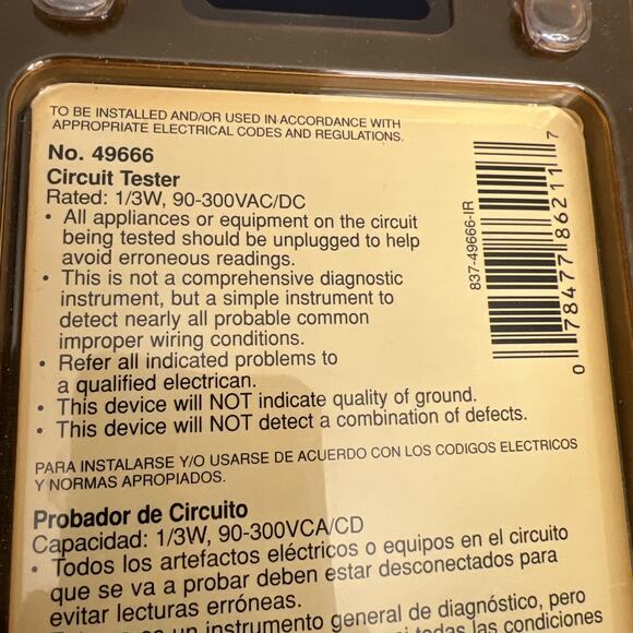 Leviton Circuit Tester 49666 Rated 1/3W, 90-300VAC/DC - Picture 4 of 4